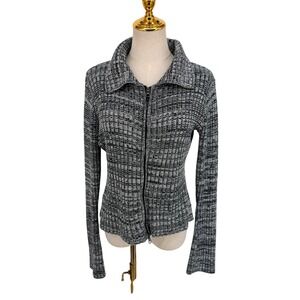The Great American Y2K Sweater Zip Up Cardigan M Black White Marled Indie Sleaze